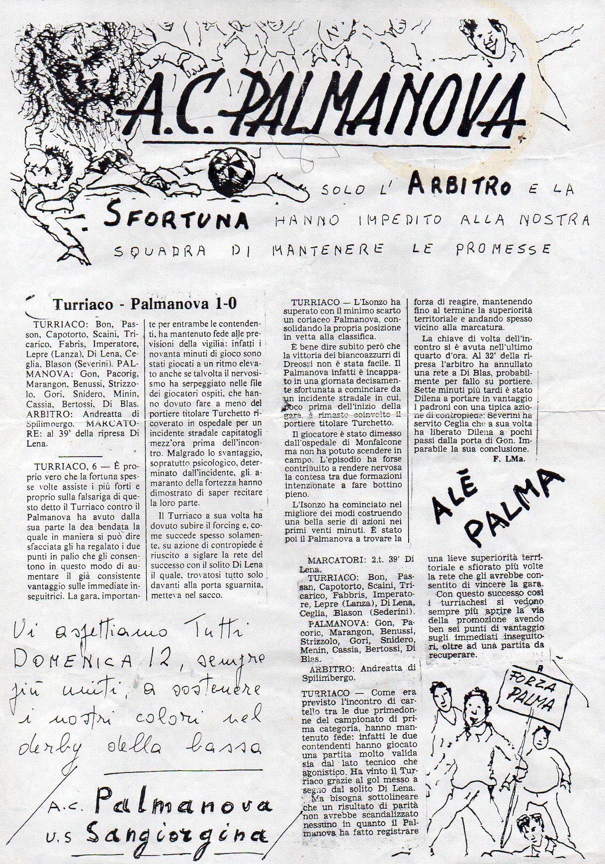 AC.  Palmanova   1982 locandina preparata dai fedelissimi